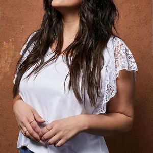 Super Soft Scoop Neck Lace Flutter Sleeve Top